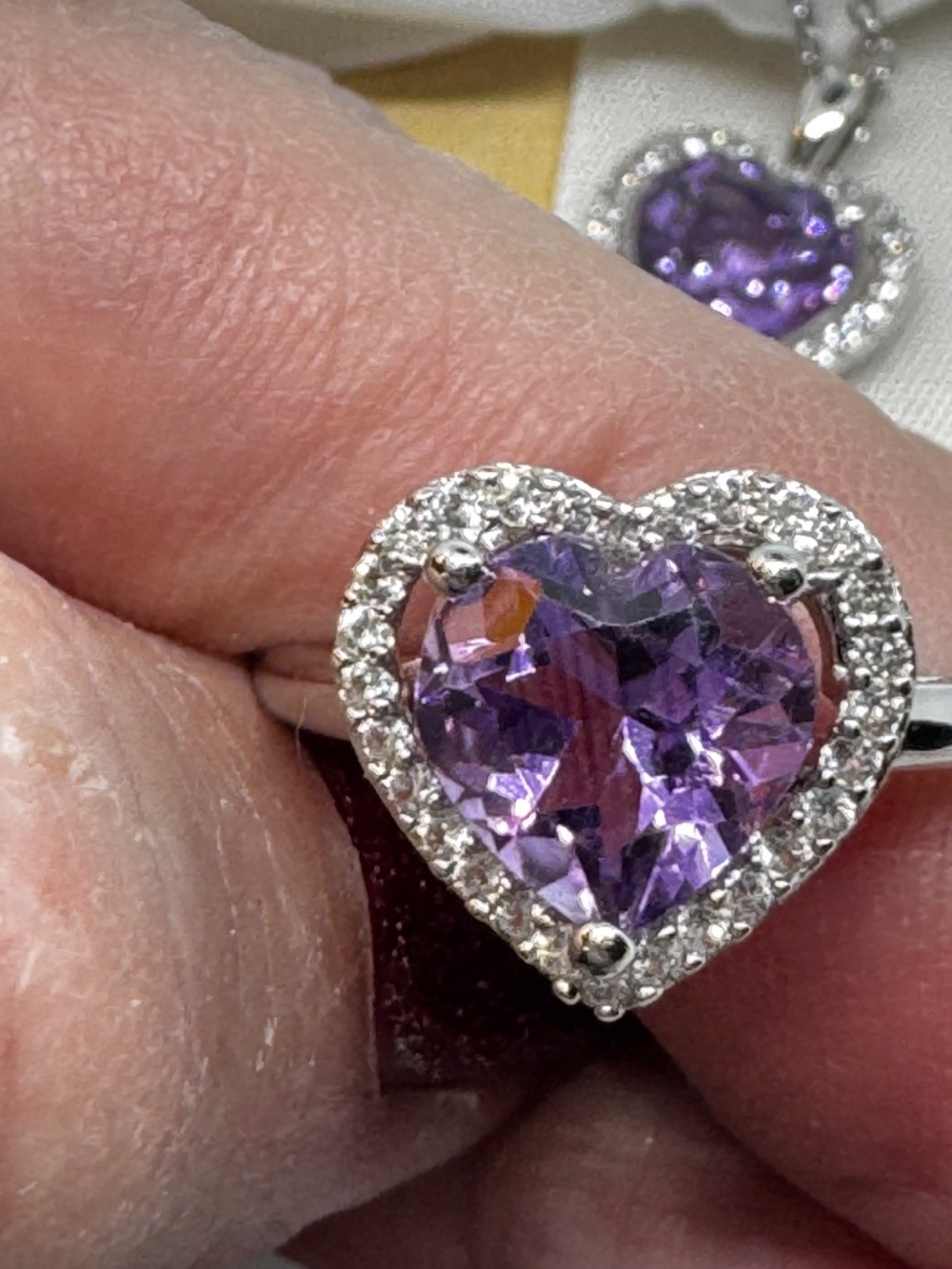 Natural Amethyst Set of Necklace Earrings and Ring - Picture 7 of 13